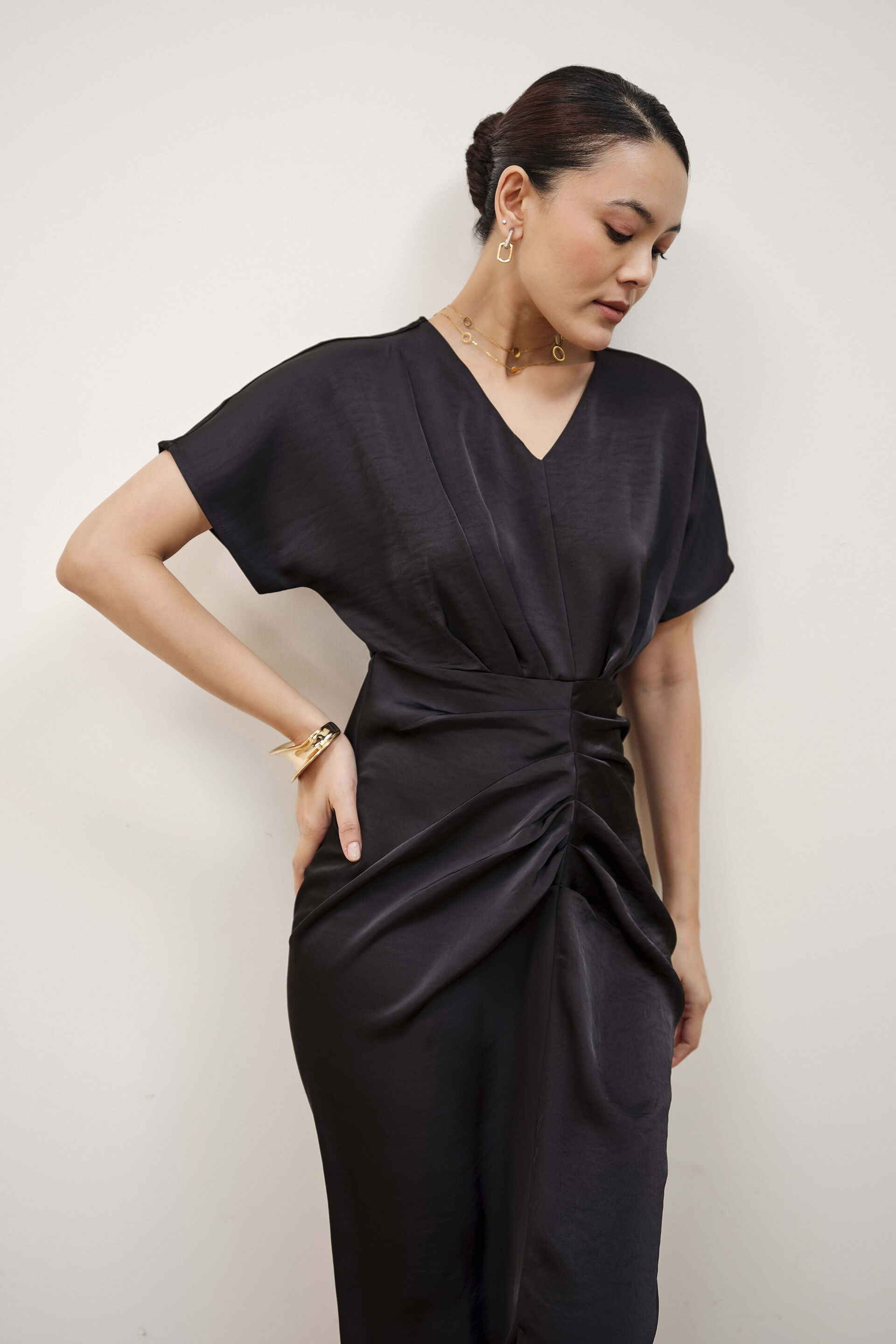 Sibyl Draped Black Dress, Black, image 2